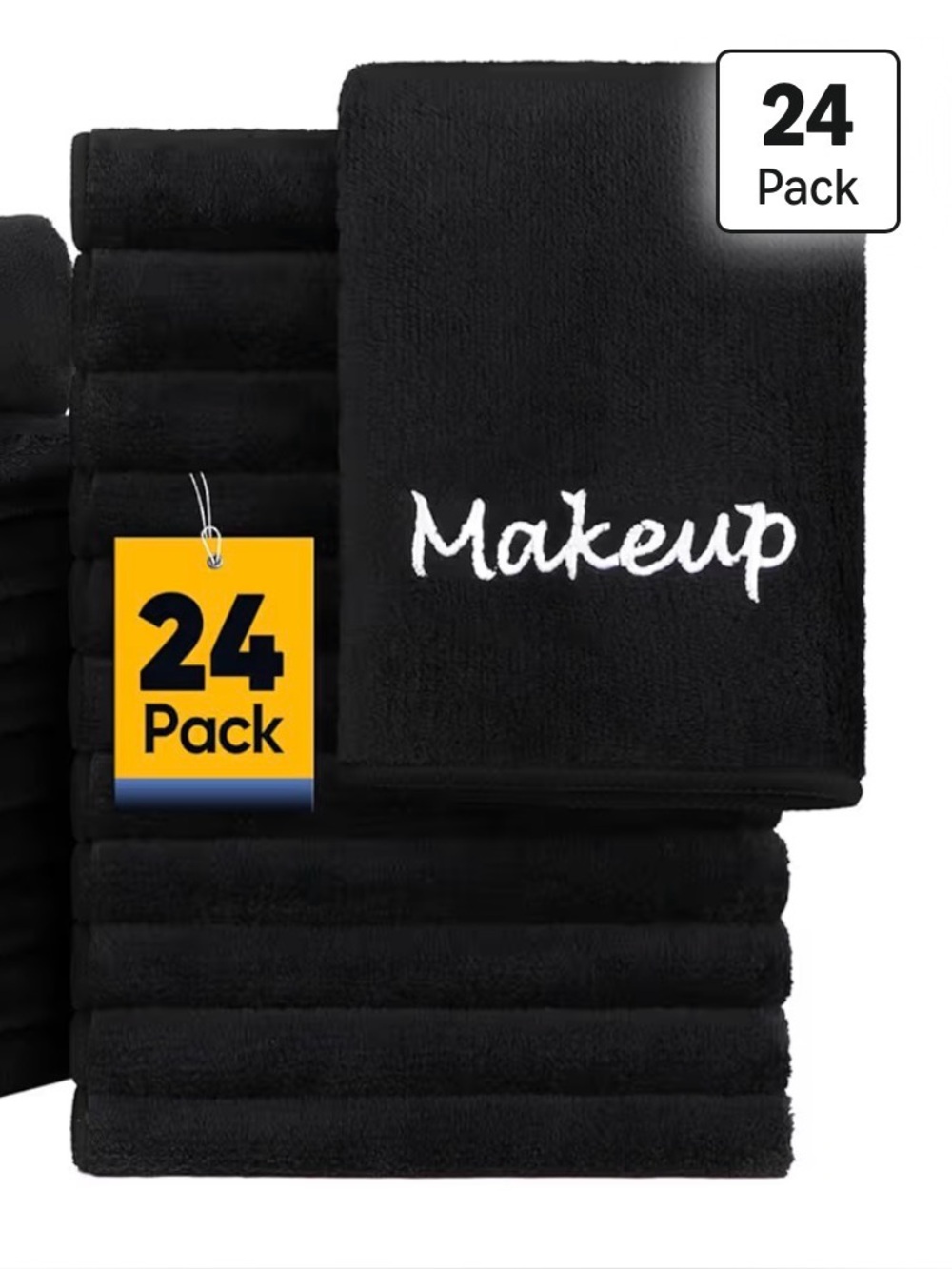 Makeup Embroidered Black Microfiber Towels - 24 Pack
